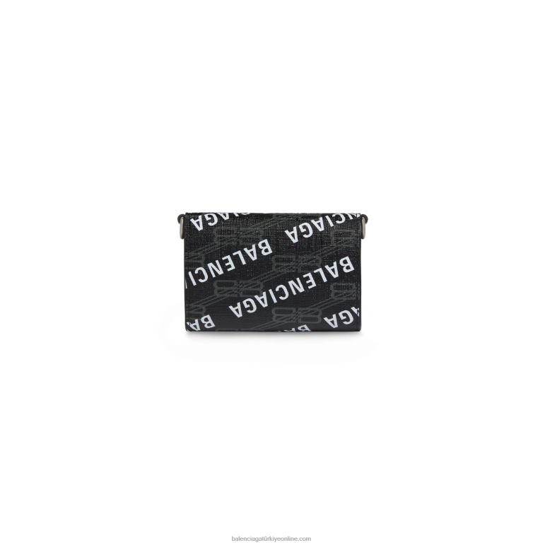 siyah DBJ0F651 Zincirli kadın imzalı mini cüzdan bb monogram kaplı kanvas ve boydan boya logo Balenciaga