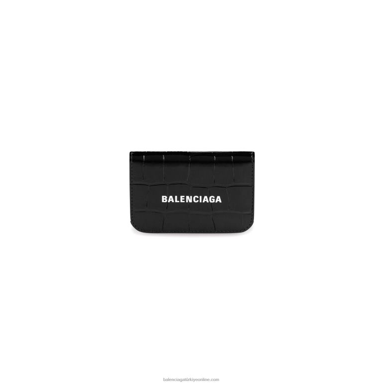 siyah beyaz DBJ0F641 kadın nakit mini cüzdan timsah kabartmalı Balenciaga