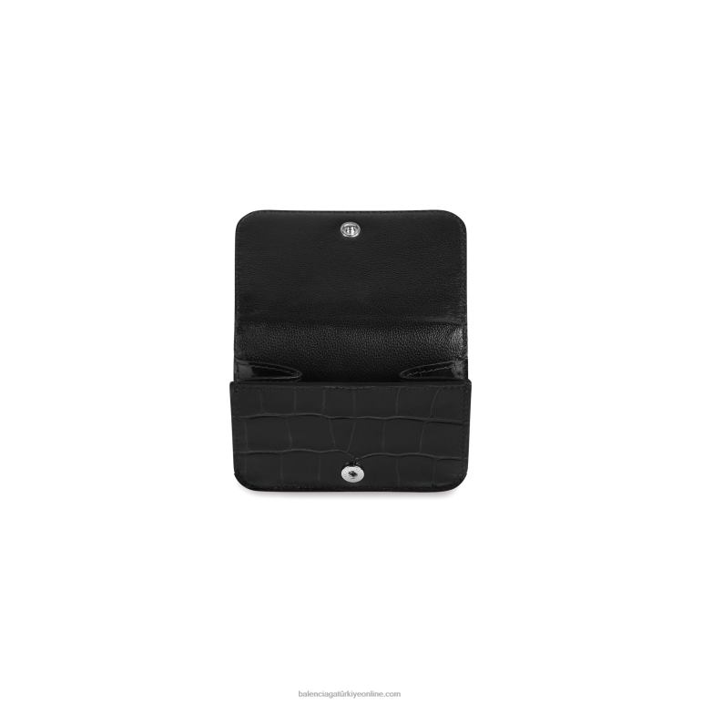 siyah beyaz DBJ0F641 kadın nakit mini cüzdan timsah kabartmalı Balenciaga