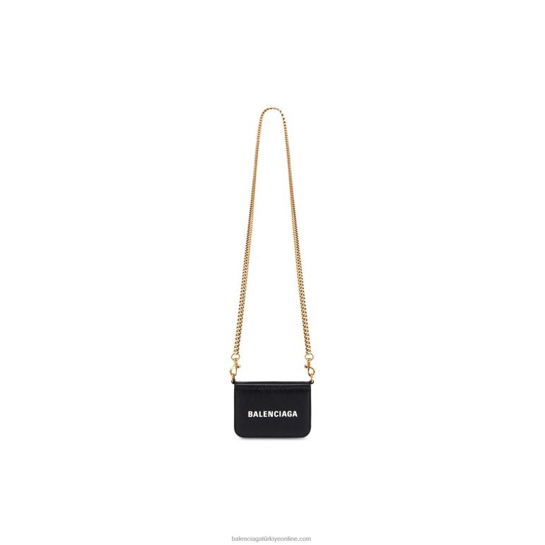 siyah beyaz DBJ0F654 zincir üzerinde kadın nakit mini cüzdan Balenciaga