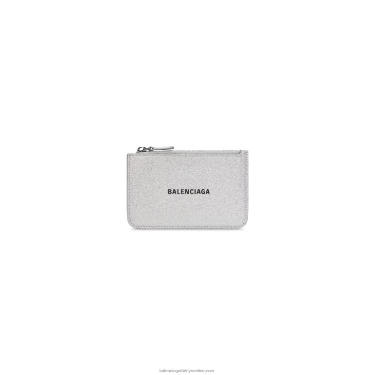 gümüş DBJ0F554 parlak kumaştan kadın nakit büyük uzun madeni para ve kartlık Balenciaga