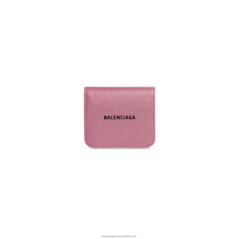 pembe DBJ0F558 ışıltılı kumaştan kadın nakit kapaklı madeni para ve kartlık Balenciaga