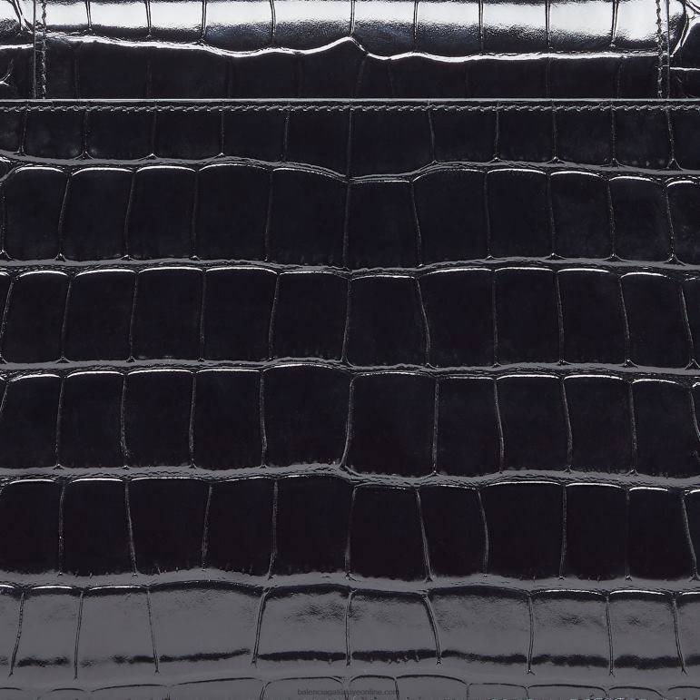 siyah DBJ0F621 kadın kum saati düz kese flep timsah kabartmalı Balenciaga