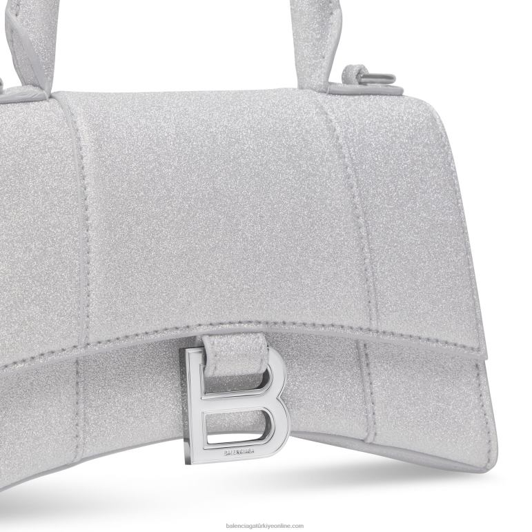 gümüş DBJ0F451 kadın kum saati xs el çantası parlak kumaş Balenciaga