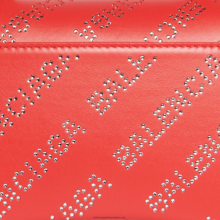 kırmızı DBJ0F366 rhinestones ile kadın kum saati xs çanta Balenciaga