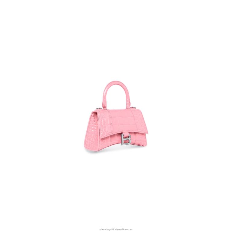pembe DBJ0F307 kadın kum saati xs el çantası timsah kabartmalı Balenciaga