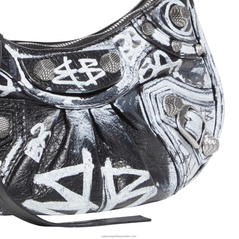 siyah DBJ0F445 kadın le cagole zincir grafiti ile mini çanta Balenciaga
