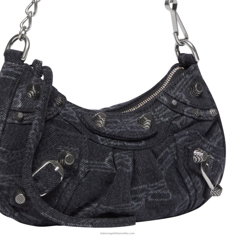 siyah DBJ0F446 Kadın le cagole zincirli mini çanta bb monogram denim Balenciaga