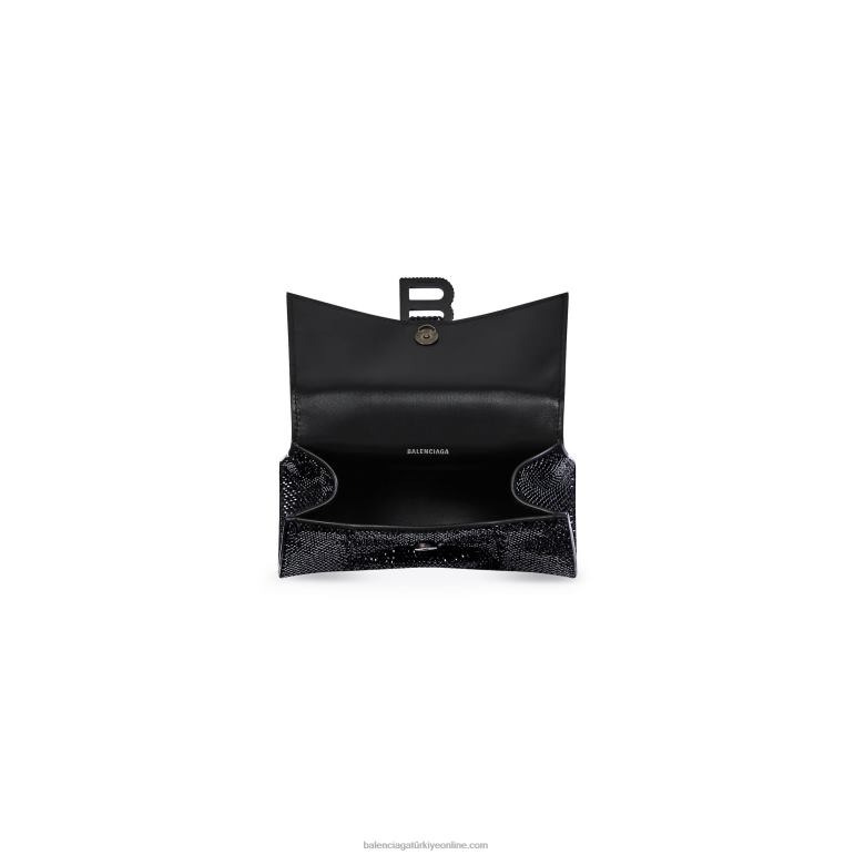 siyah DBJ0F490 rhinestones ile kadın kum saati xs çanta Balenciaga