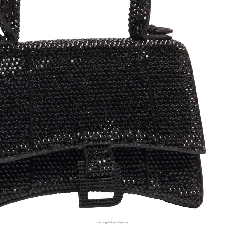 siyah DBJ0F506 zincir ve rhinestones ile kadın kum saati mini çanta Balenciaga