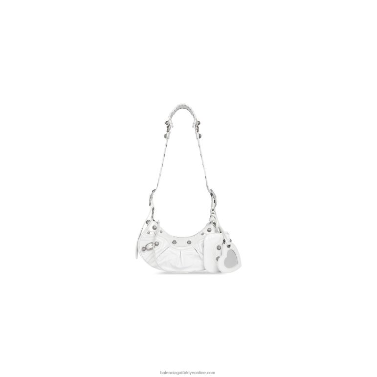beyaz DBJ0F339 rhinestones ile kadın le cagole xs omuz çantası Balenciaga