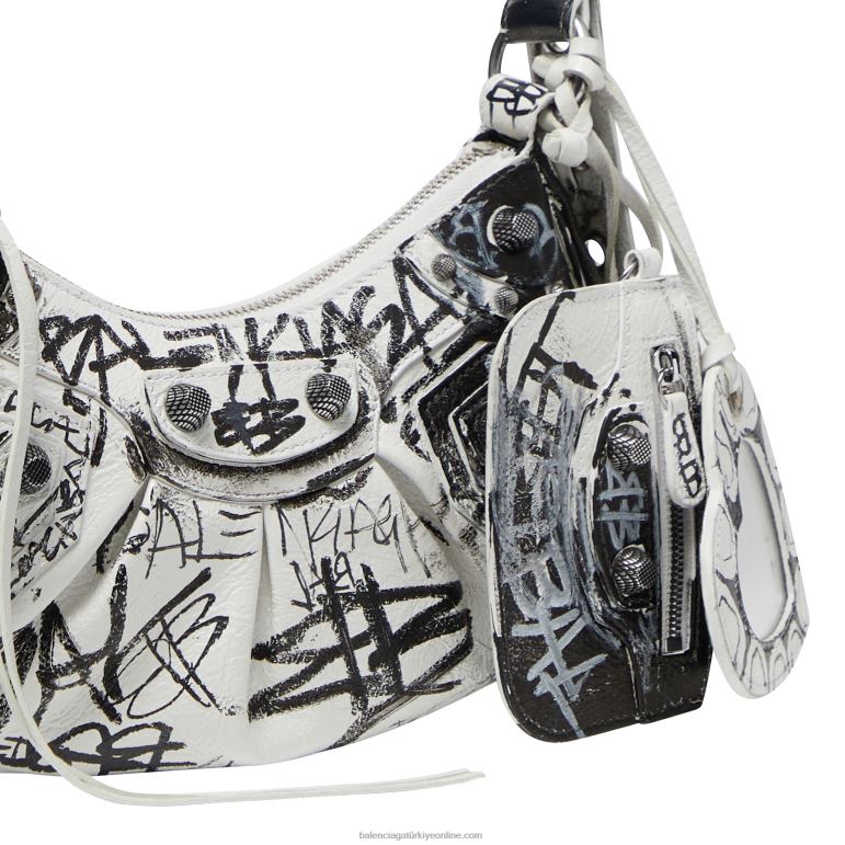 beyaz DBJ0F492 kadın le cagole xs omuz çantası grafiti Balenciaga