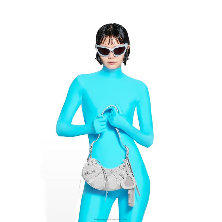 gümüş DBJ0F482 parlak kumaştan kadın le cagole xs omuz çantası Balenciaga