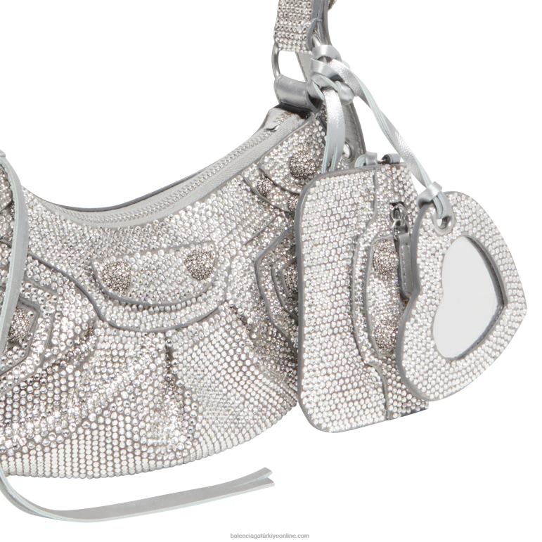 gri DBJ0F462 rhinestones ile kadın le cagole xs omuz çantası Balenciaga