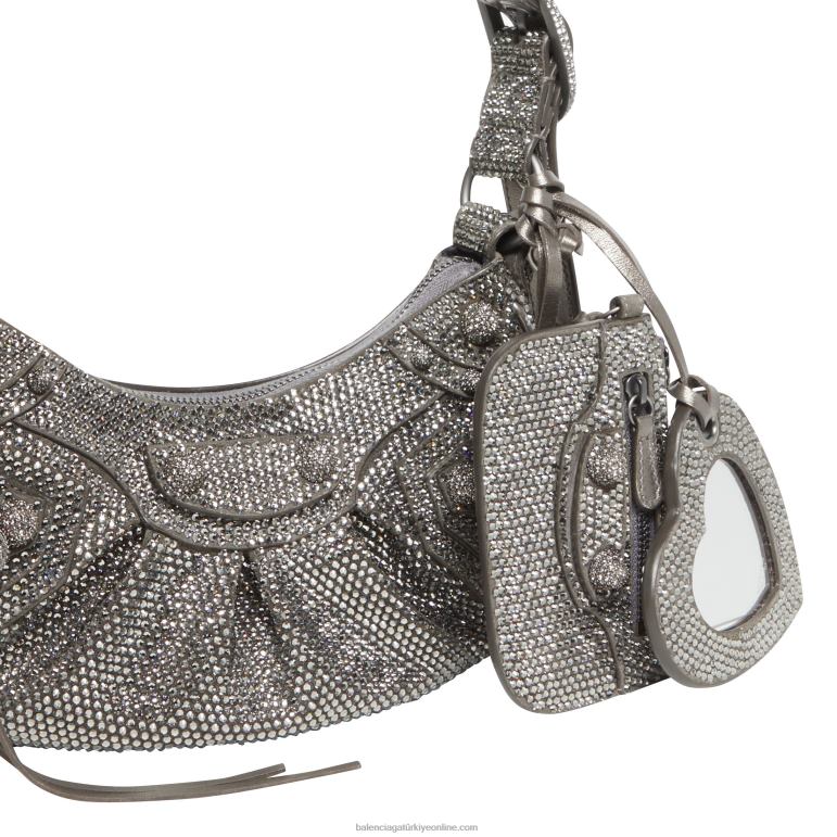 gri DBJ0F463 rhinestones ile kadın le cagole xs omuz çantası Balenciaga