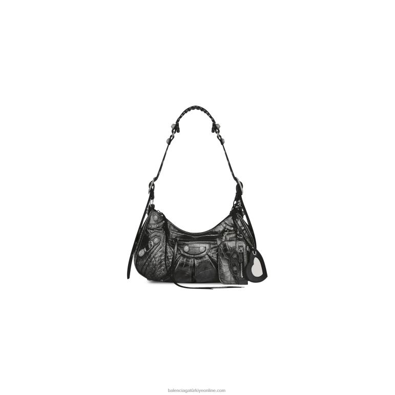 gri DBJ0F510 Kadın le cagole küçük omuz çantası yapay elmaslarla kabartmalı metalize timsah Balenciaga