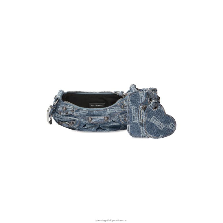 mavi DBJ0F457 Kadın le cagole xs omuz çantası bb monogram ağartılmış kot Balenciaga