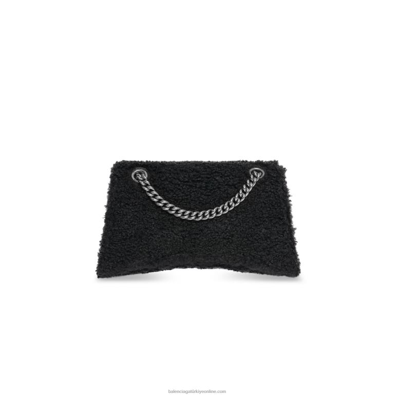 siyah DBJ0F280 kadınlar küçük zincir çanta sahte kürkü eziyor Balenciaga