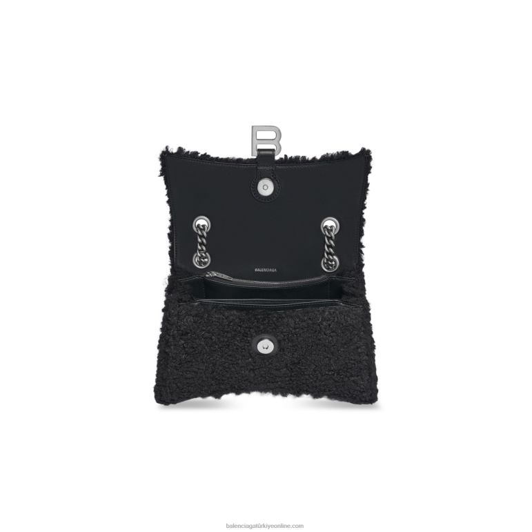 siyah DBJ0F280 kadınlar küçük zincir çanta sahte kürkü eziyor Balenciaga