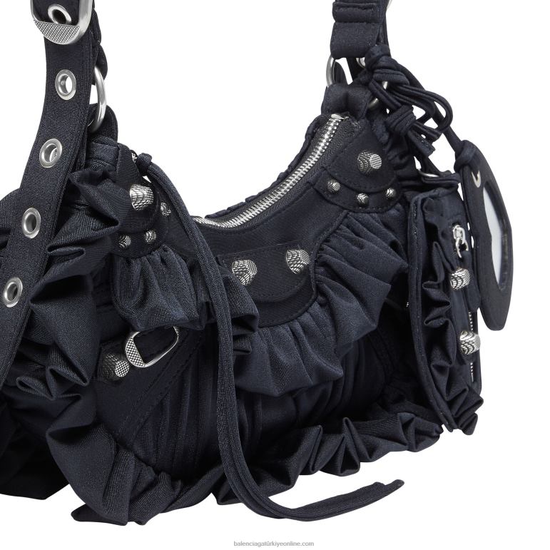 siyah DBJ0F374 kadın le cagole xs fırfırlı omuz çantası Balenciaga