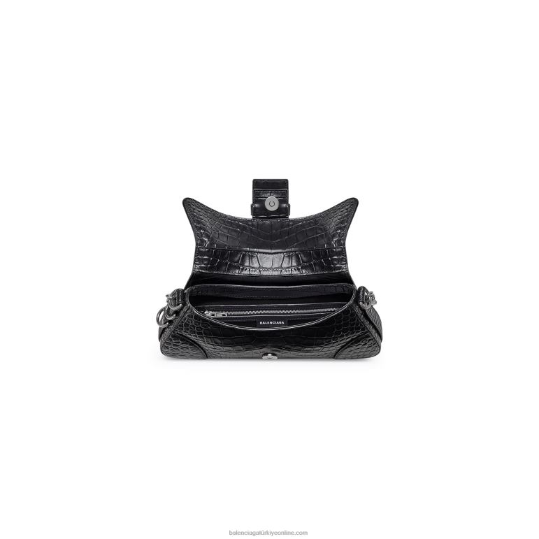 siyah DBJ0F397 lindsay timsah derisi kabartmalı küçük omuz çantası Balenciaga