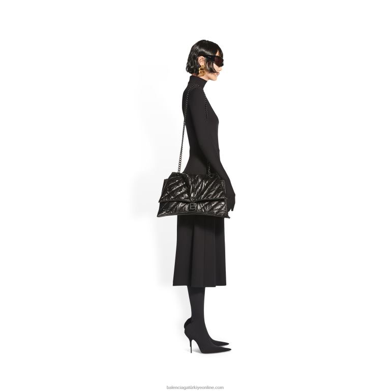 siyah DBJ0F452 kadınlar kapitone büyük zincir çanta ezmek Balenciaga