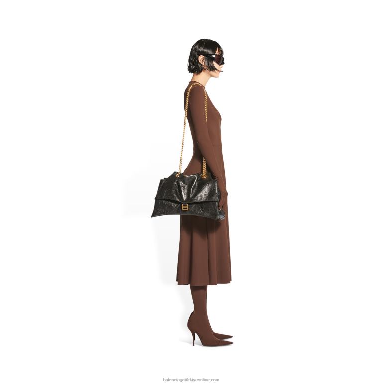 siyah DBJ0F453 kadın büyük zincir çanta ezmek Balenciaga