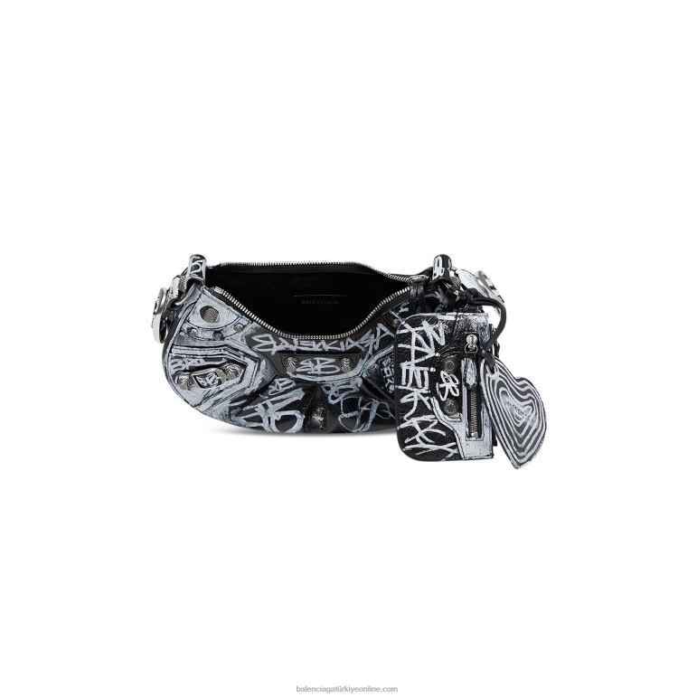 siyah DBJ0F491 kadın le cagole xs omuz çantası grafiti Balenciaga