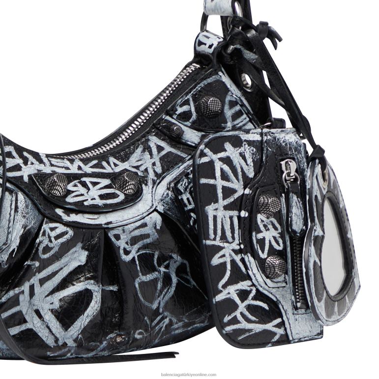 siyah DBJ0F491 kadın le cagole xs omuz çantası grafiti Balenciaga