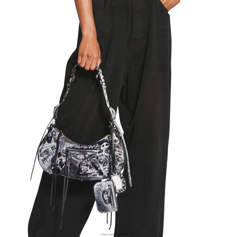 siyah DBJ0F497 kadın le cagole küçük omuz çantası grafiti Balenciaga