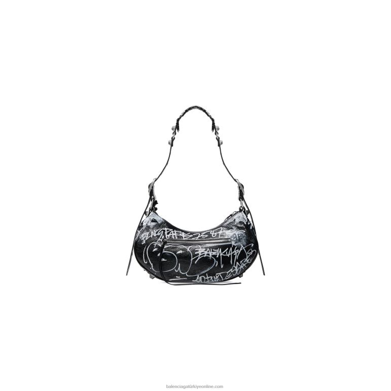 siyah DBJ0F497 kadın le cagole küçük omuz çantası grafiti Balenciaga
