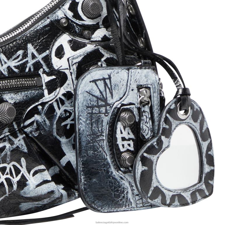siyah DBJ0F497 kadın le cagole küçük omuz çantası grafiti Balenciaga