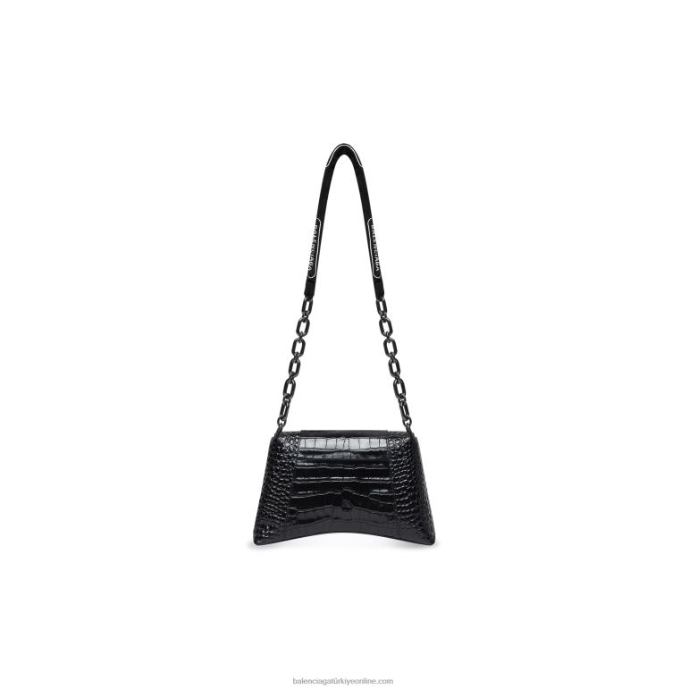 siyah DBJ0F529 zincir timsah kabartmalı kadın şehir merkezinde küçük omuz çantası Balenciaga