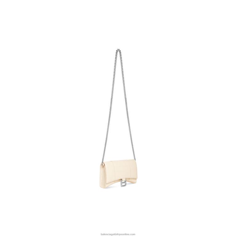 bej DBJ0F350 zincir timsah kabartmalı kadın kum saati cüzdan Balenciaga