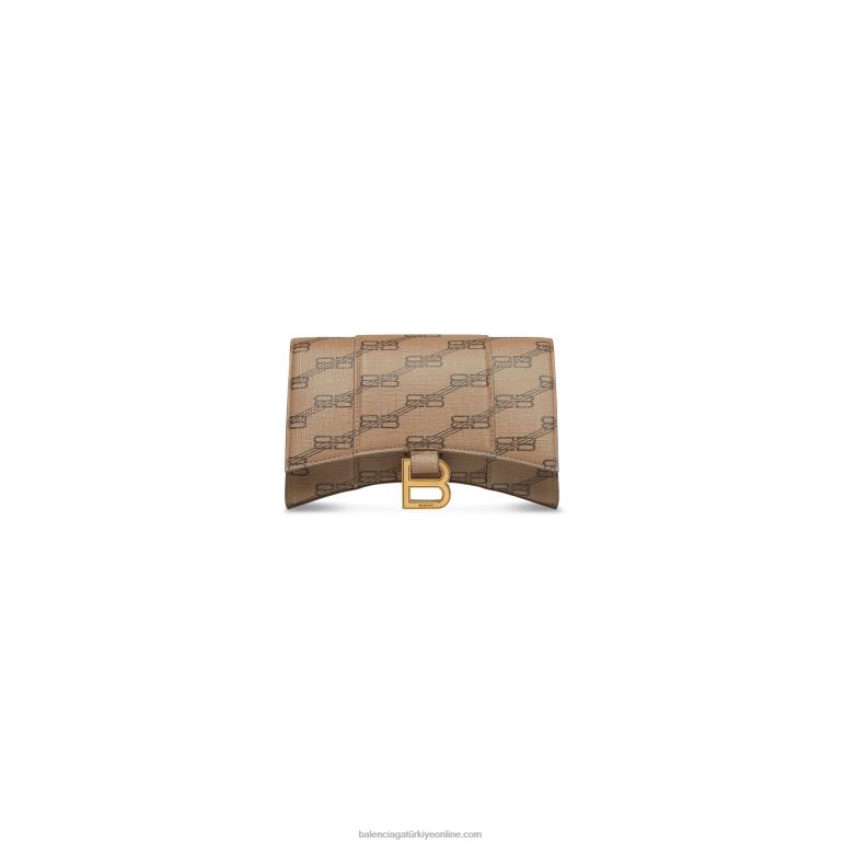 bej DBJ0F472 kadın kum saati zincirli cüzdan bb monogram kaplı kanvas Balenciaga