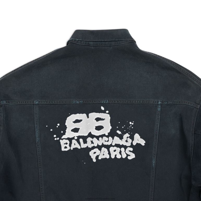 siyah DBJ0F1096 kadın elle çizilmiş bb simgesi büyük boy ceket Balenciaga