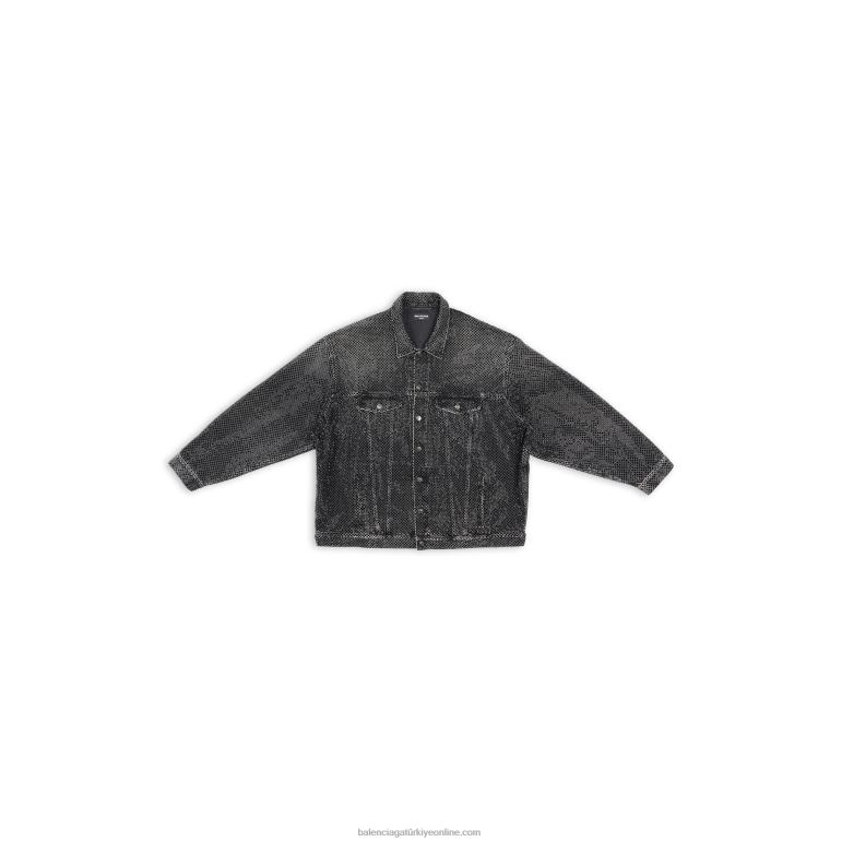 siyah DBJ0F1100 taşlı geniş kesim kadın ceketi Balenciaga
