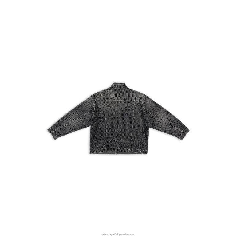 siyah DBJ0F1100 taşlı geniş kesim kadın ceketi Balenciaga
