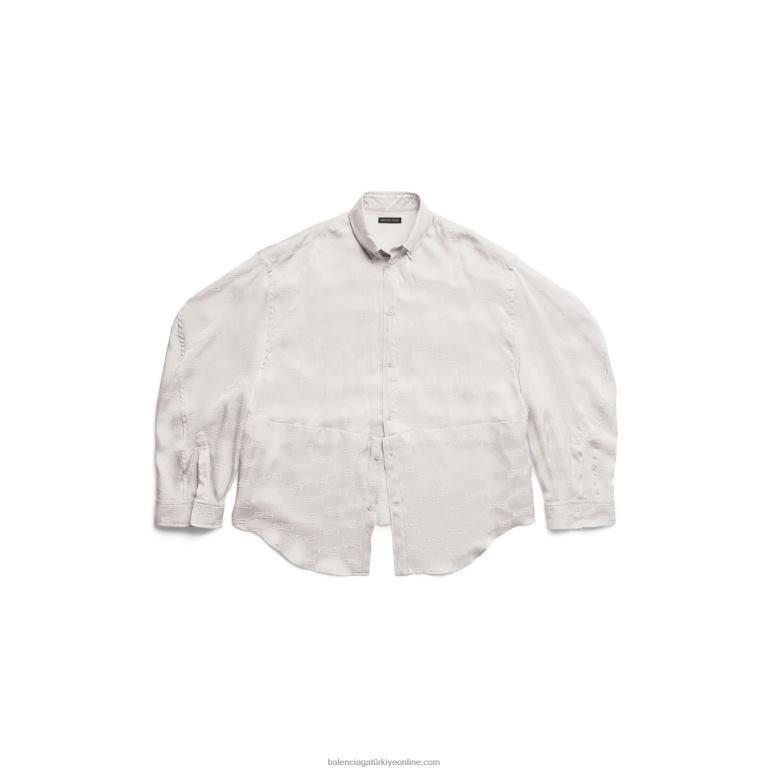 Beyaz mavi DBJ0F36 kadın bb monogram bükümlü kollu gömlek Balenciaga