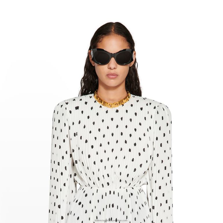 beyaz DBJ0F111 kadın elle çizilmiş puantiyeli pileli elbise Balenciaga