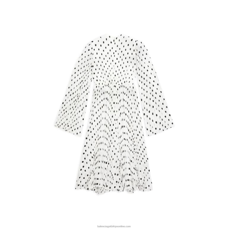 beyaz DBJ0F111 kadın elle çizilmiş puantiyeli pileli elbise Balenciaga