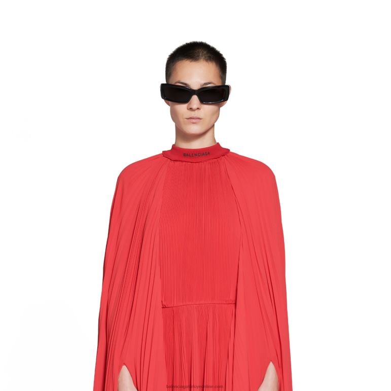 bordo DBJ0F23 kadın pileli pelerin maksi elbise Balenciaga