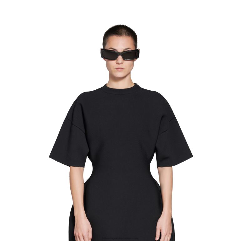 çıplak DBJ0F32 kadın kum saati bisiklet yaka kısa kollu elbise Balenciaga