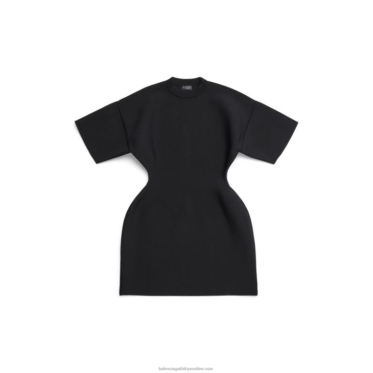 çıplak DBJ0F32 kadın kum saati bisiklet yaka kısa kollu elbise Balenciaga