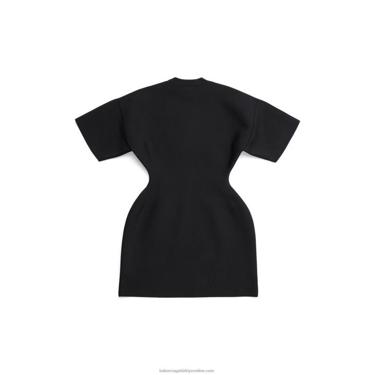 çıplak DBJ0F32 kadın kum saati bisiklet yaka kısa kollu elbise Balenciaga