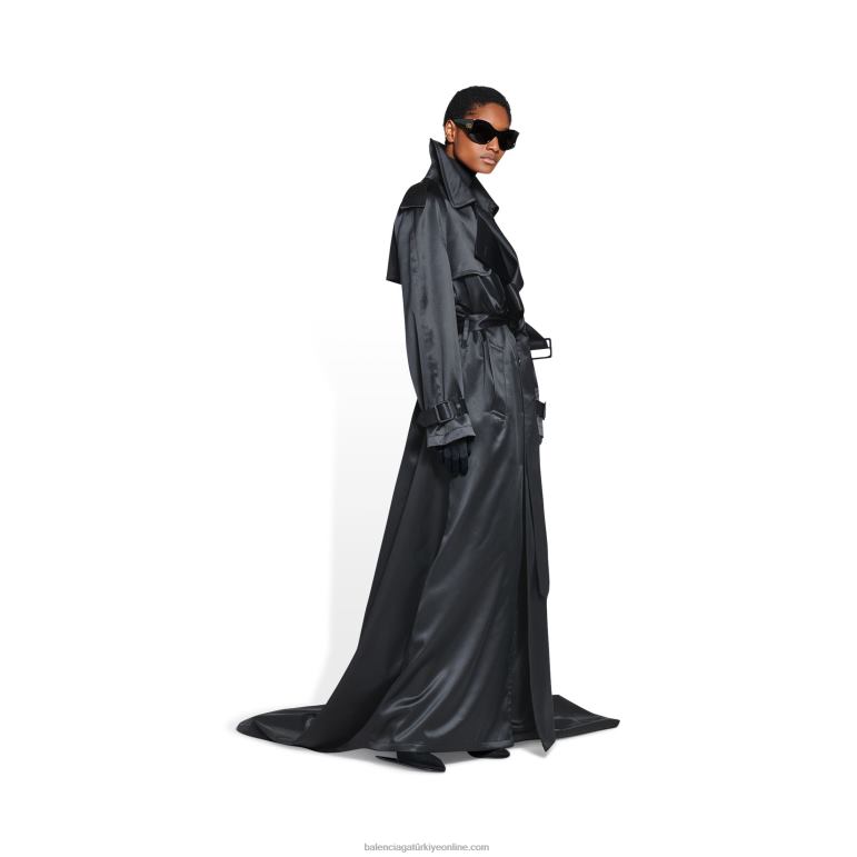 siyah DBJ0F105 kadın trençkot elbisesi Balenciaga