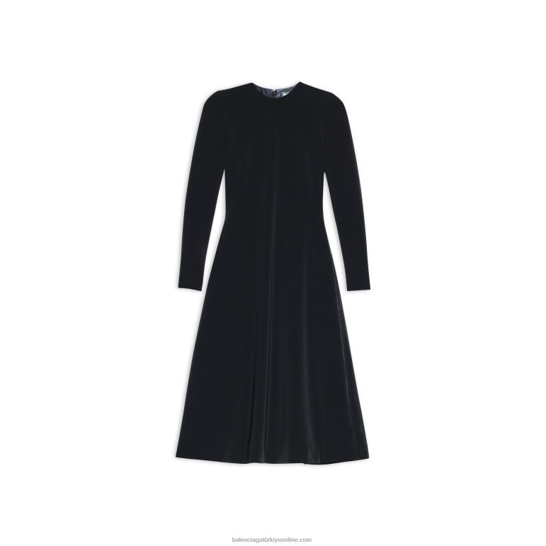 siyah DBJ0F112 kadın a-line bisiklet yaka elbise Balenciaga