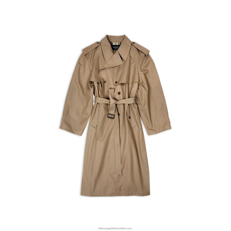 koyu gri/beyaz DBJ0F67 kadın büyük boy trençkot Balenciaga