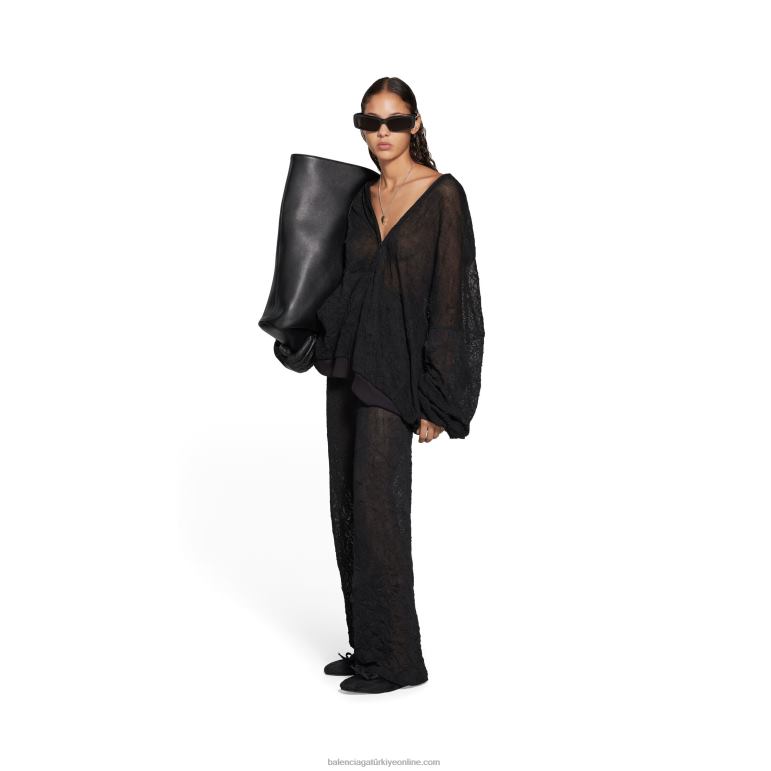 Beyaz gümüş DBJ0F57 kadın örgü fermuarlı kapşonlu büyük boy Balenciaga