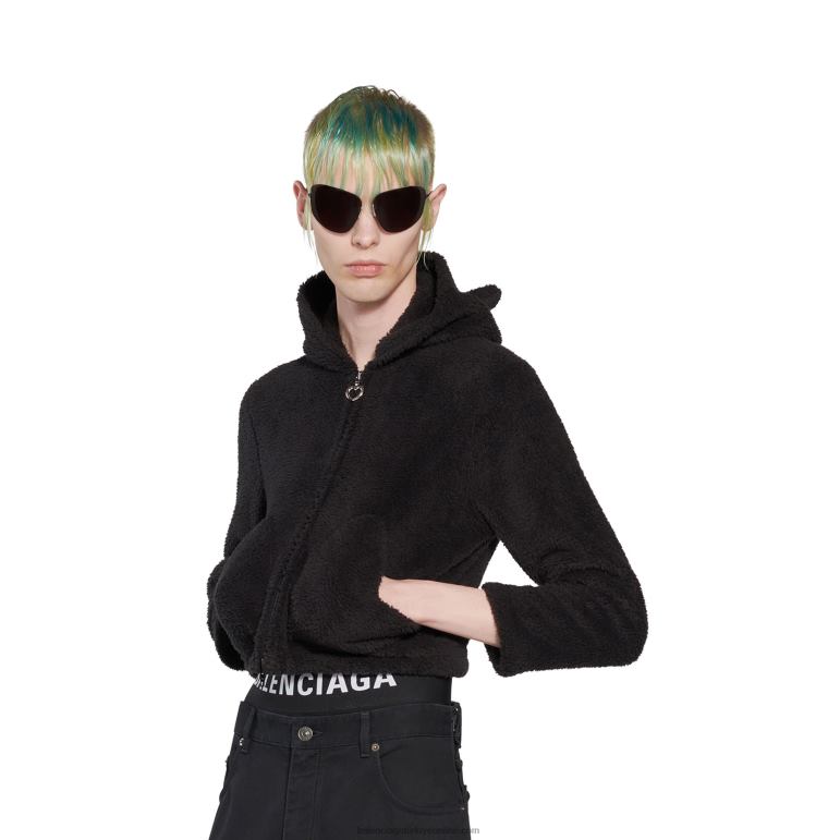 kurşun/siyah DBJ0F63 kadın softwear kalp fermuarlı kapşonlu küçük kesim Balenciaga